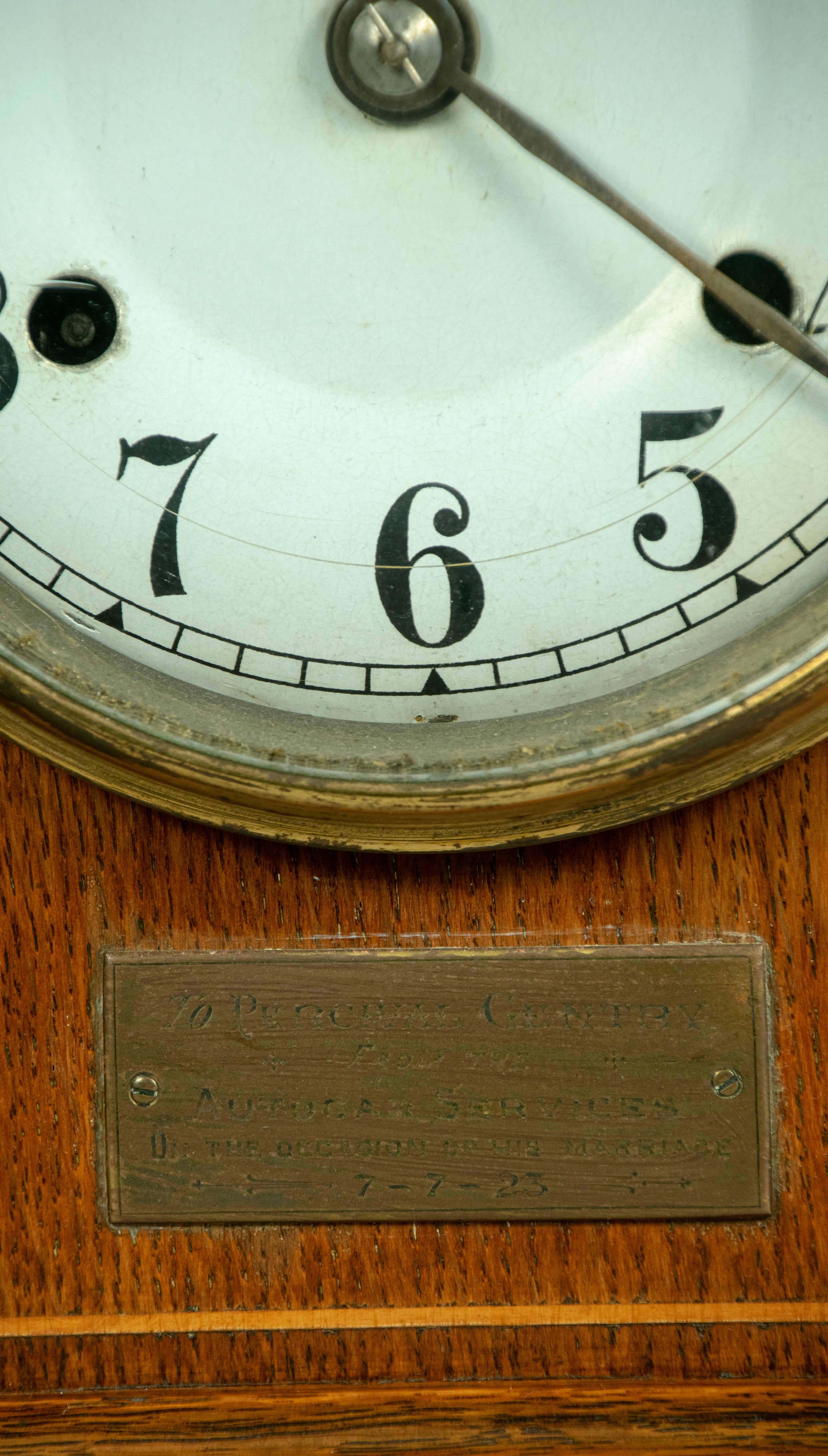 Antique Edwardian Mantle Clock 1900, Dated 1923, Original Key & Pendulum