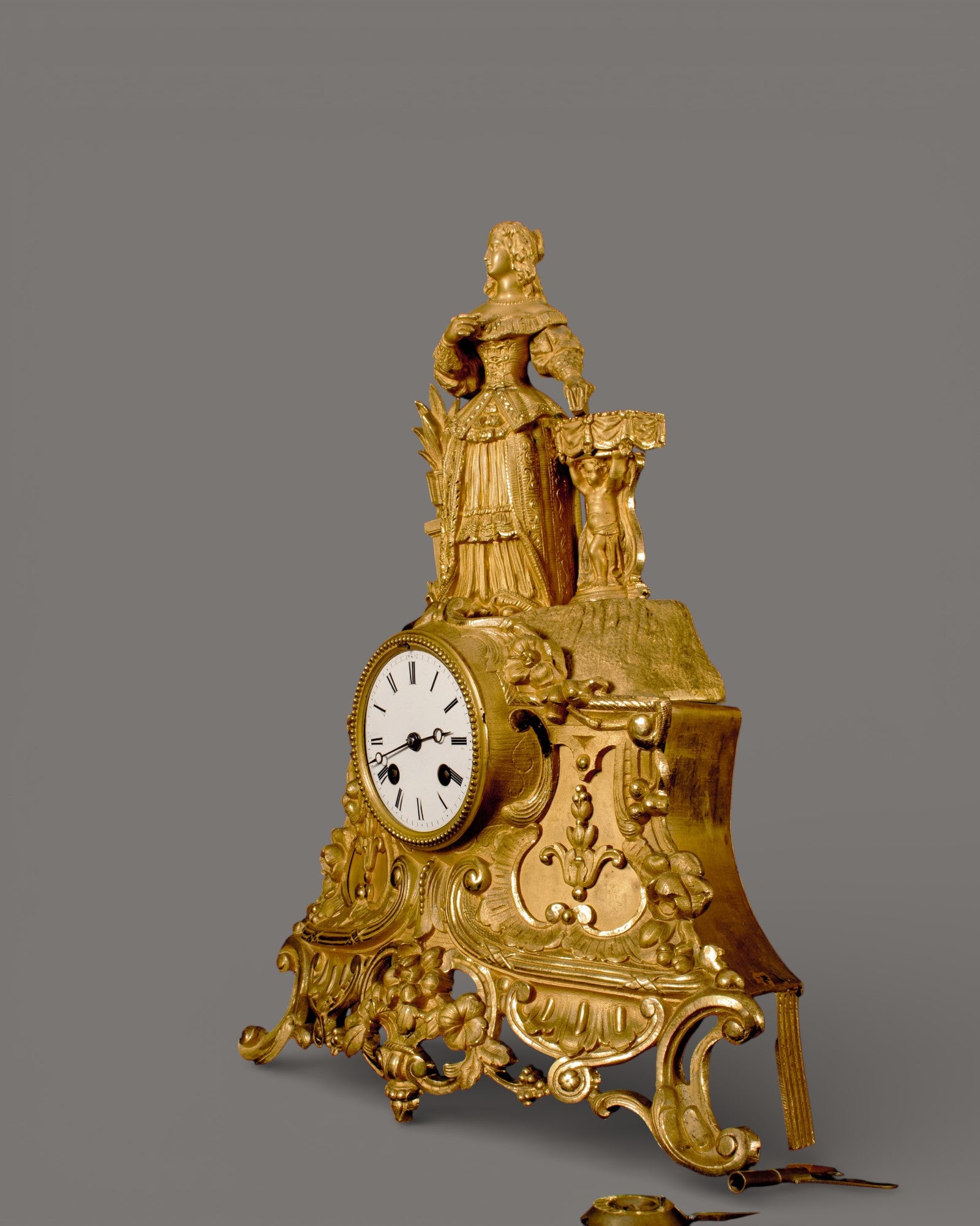 Mantle Clock, Antique, Lady with a book in Hand, French