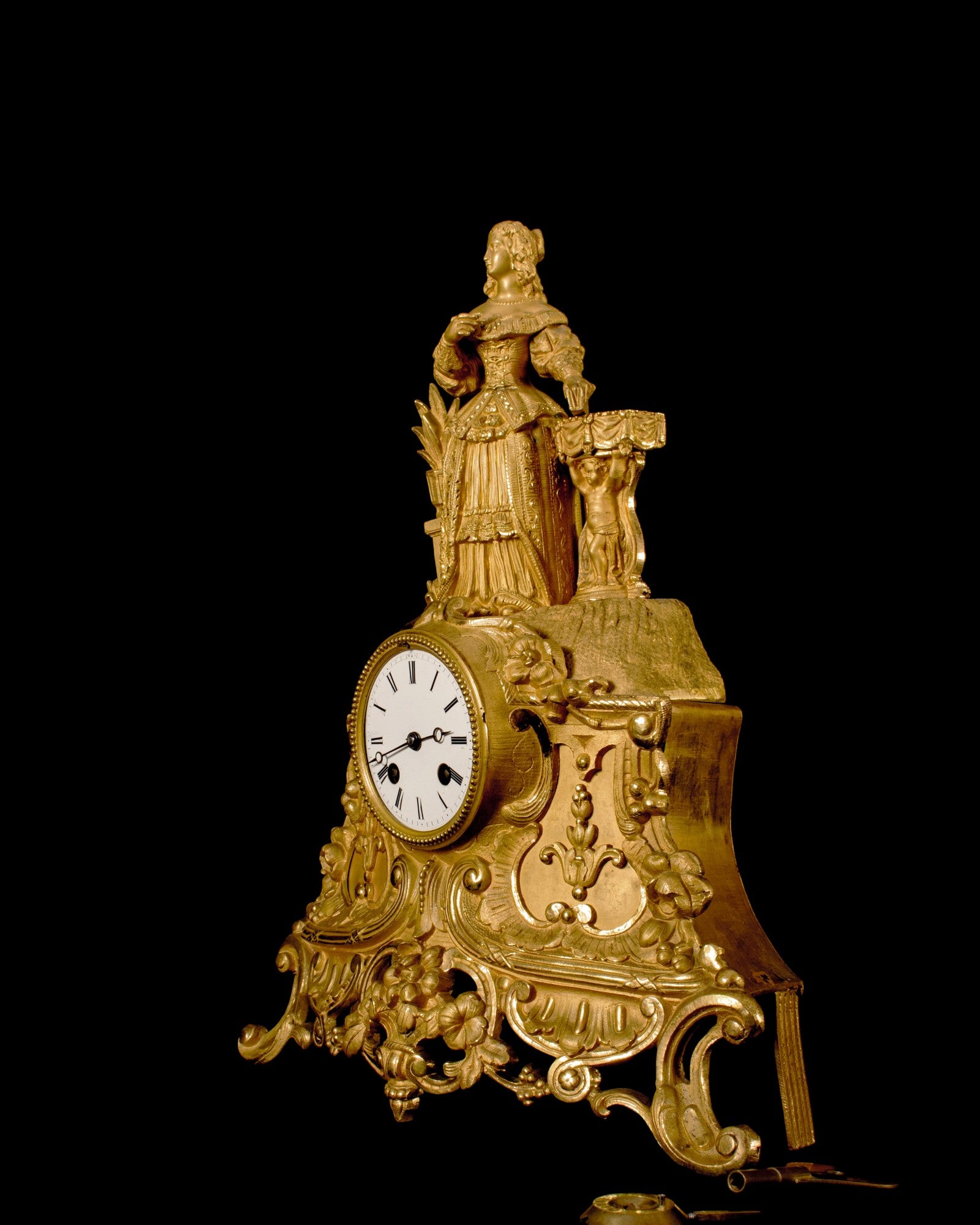 Mantle Clock, Antique, Lady with a book in Hand, French