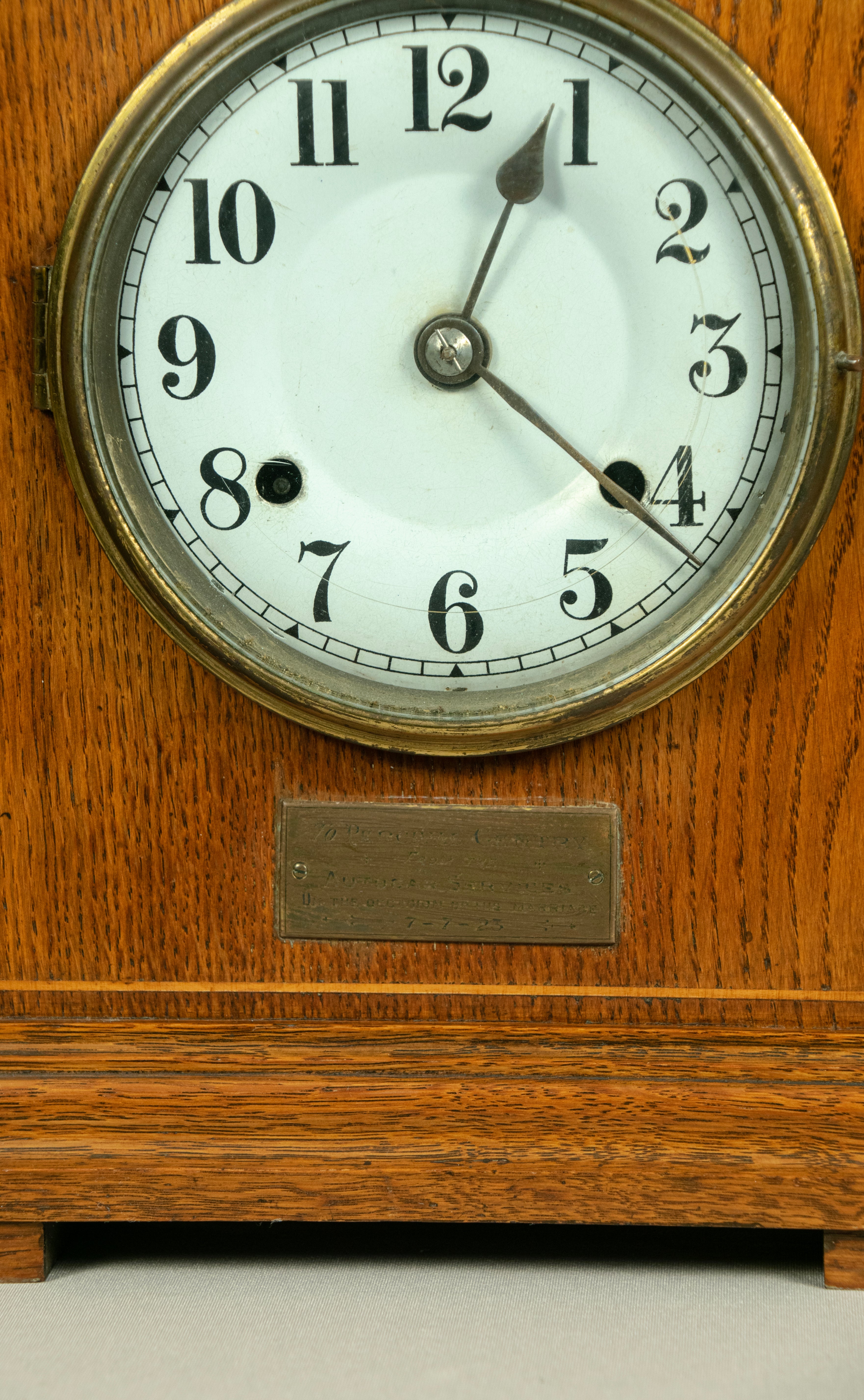 Antique Edwardian Mantle Clock 1900, Dated 1923, Original Key & Pendulum