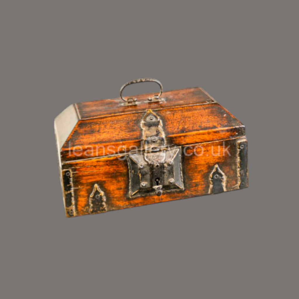 19th Century, Antique, Teakwood Box, with Brass and Iron Hinges, South Indian,