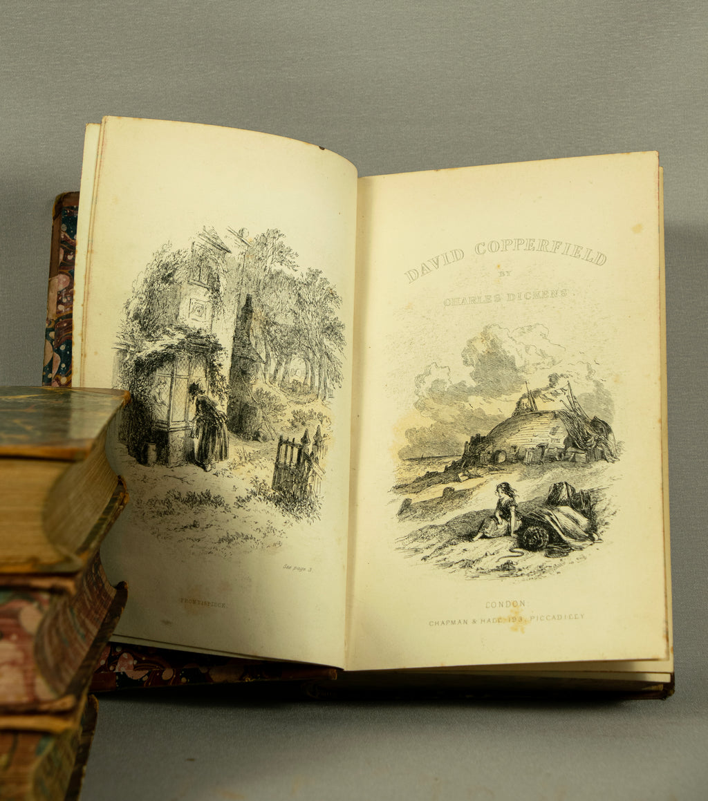 Antique Charles Dickens, 4-Volume Set, Half Calf Leather Binding, 19th Century