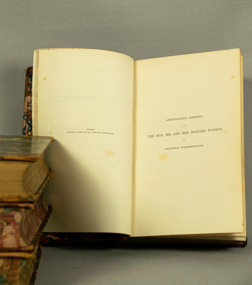 Antique Charles Dickens, 4-Volume Set, Half Calf Leather Binding, 19th Century