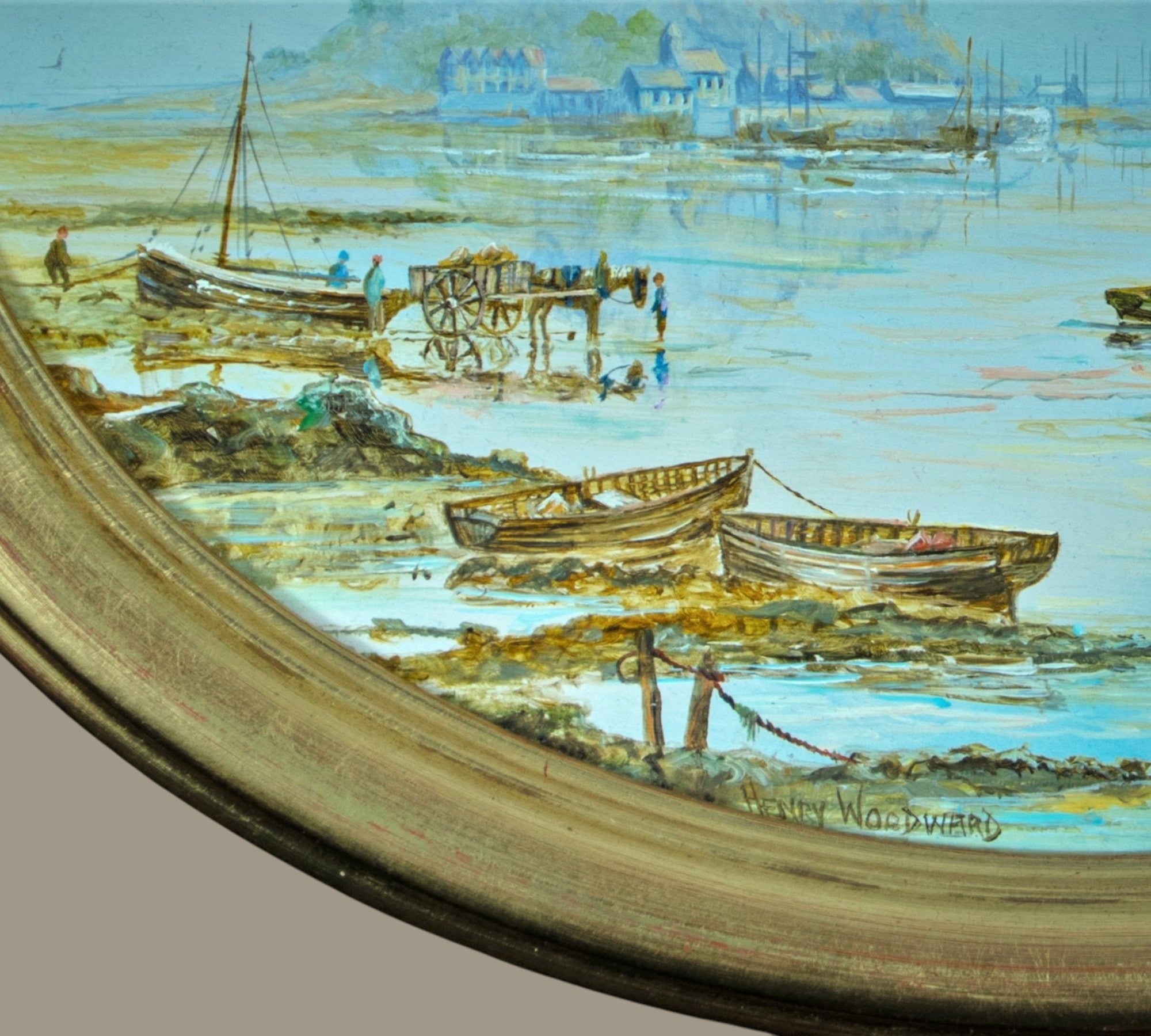 Oil Painting, ˜St Michael™s Mount, Cornwall™, Vintage, Oval, Gilt framed on board