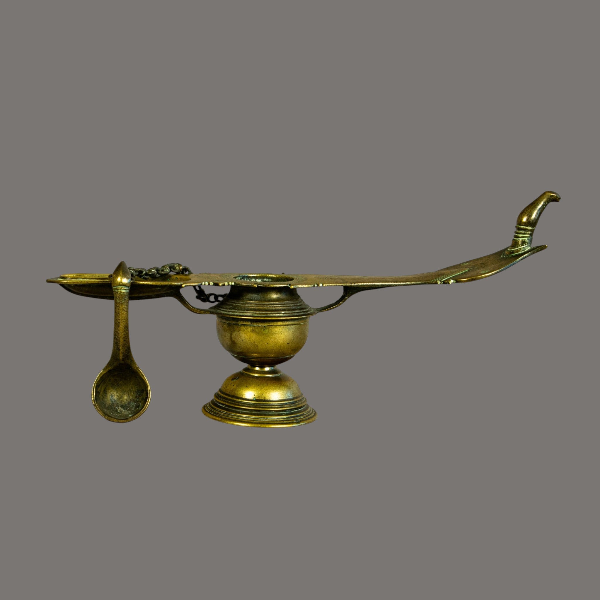 Oil Lamp, Brass, South Indian, Antique, 19th century