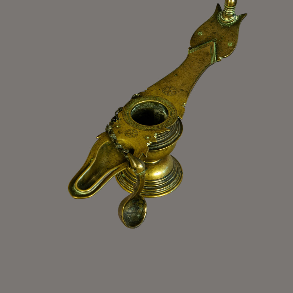 Oil Lamp, Brass, South Indian, Antique, 19th century