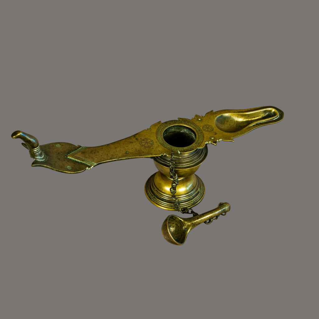 Oil Lamp, Brass, South Indian, Antique, 19th century