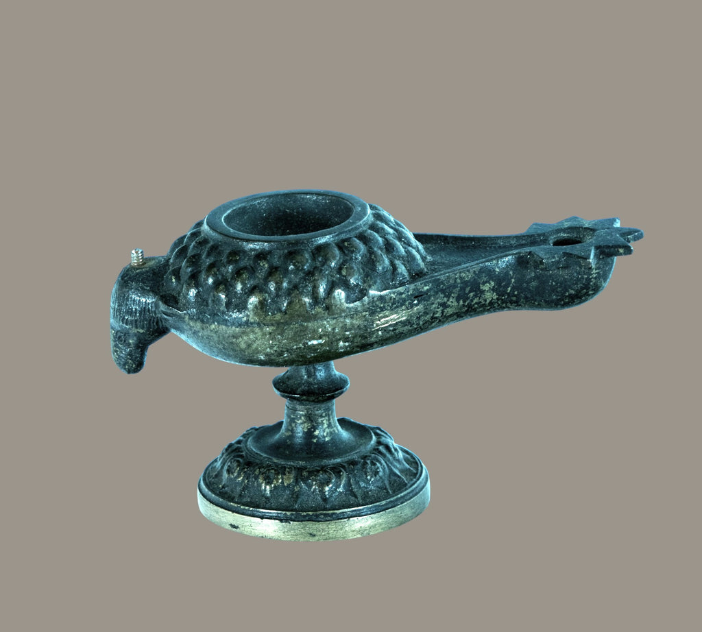 Beautiful Antique 18th Century Greek Oil Lamp, Cast Copper Alloy, Bird Shape