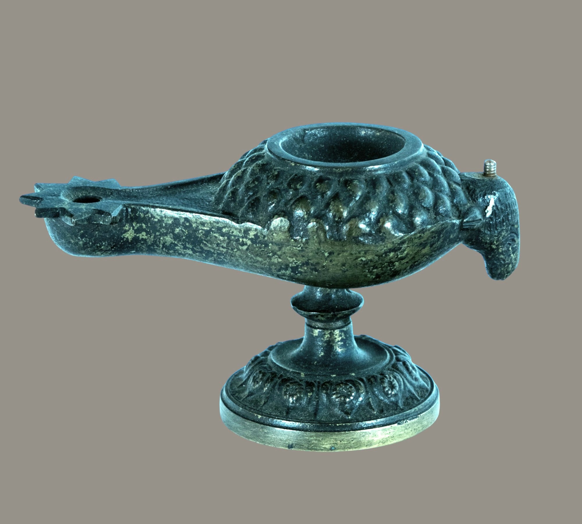 Beautiful Antique 18th Century Greek Oil Lamp, Cast Copper Alloy, Bird Shape