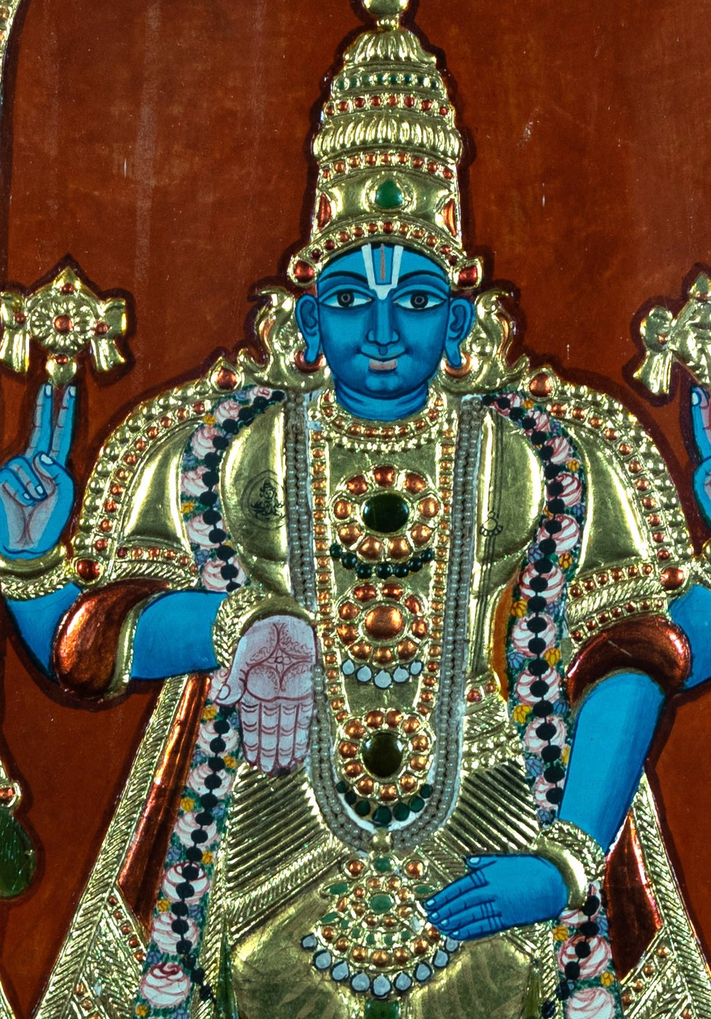 Tanjore Painting, Antique, Lord Vishnu, and Consorts, Asian art