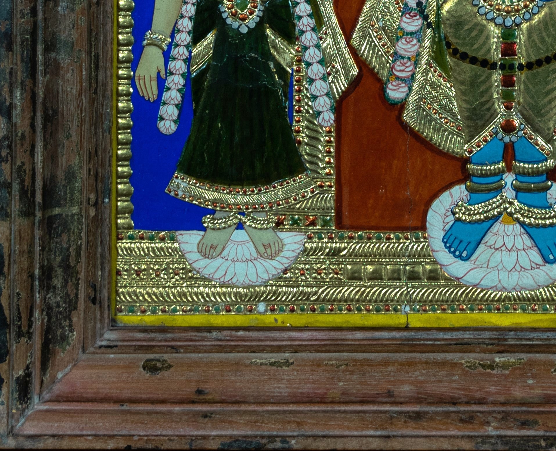 Tanjore Painting, Antique, Lord Vishnu, and Consorts, Asian art