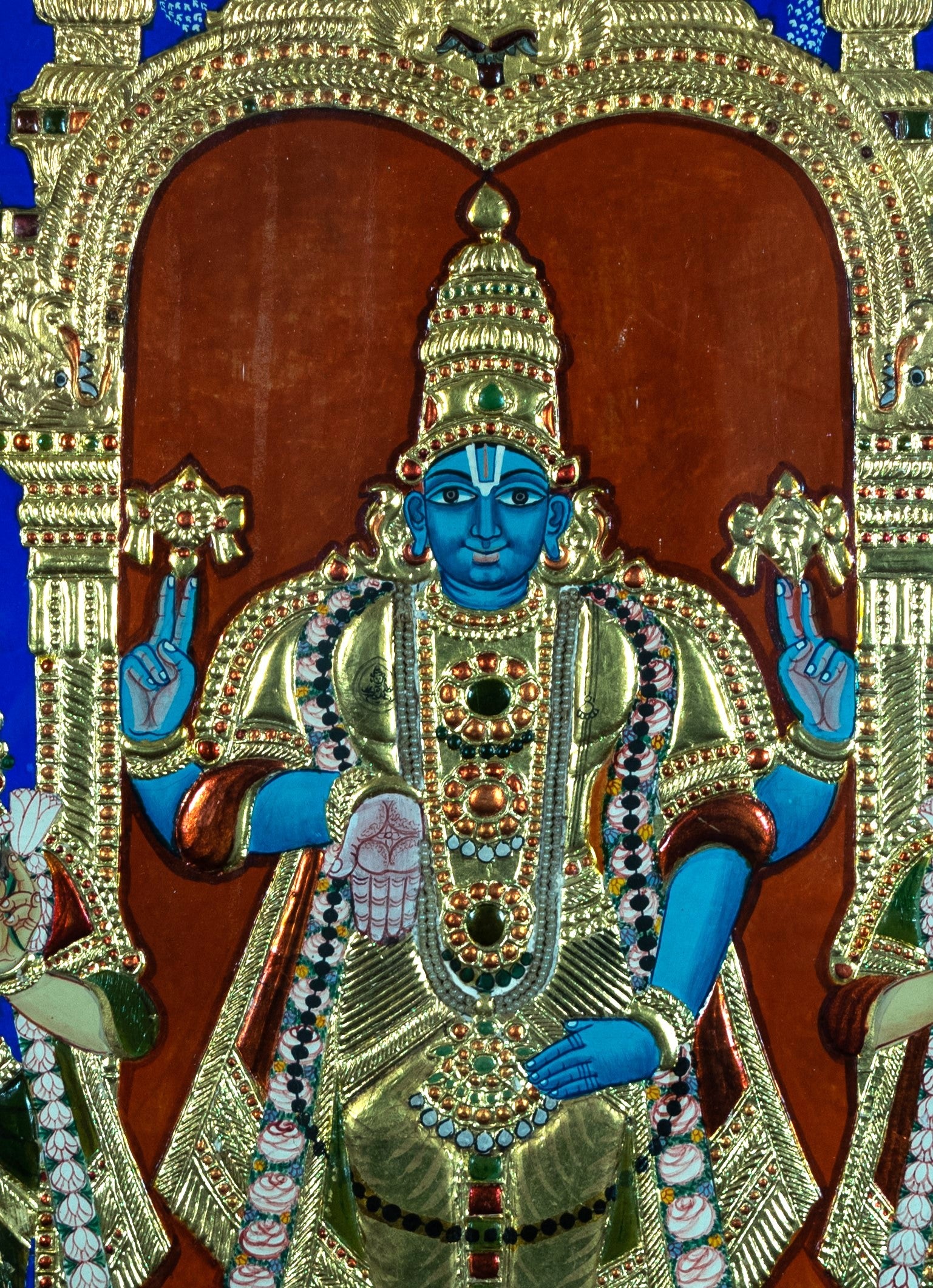 Tanjore Painting, Antique, Lord Vishnu, and Consorts, Asian art