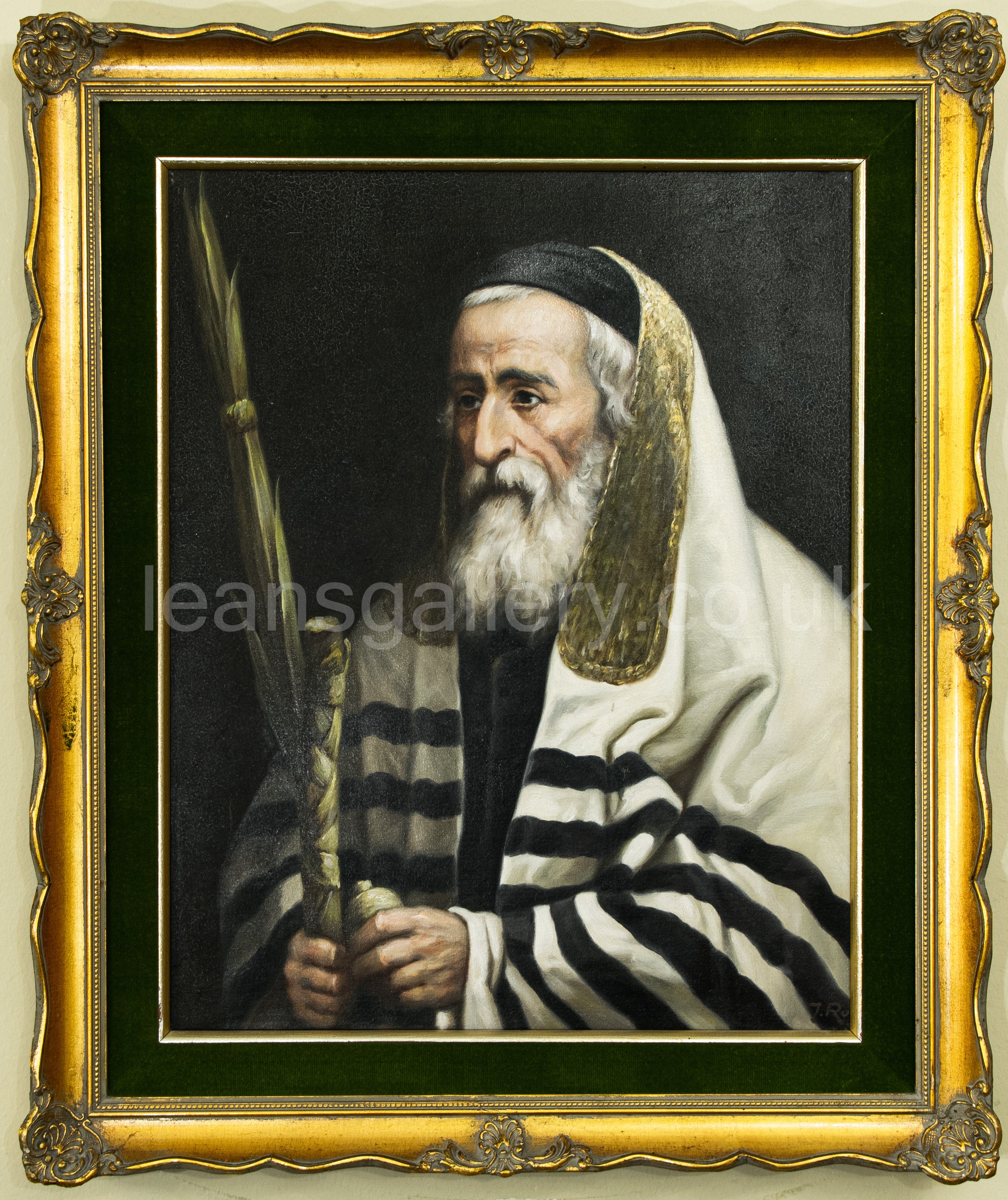 Rabbi, Religious: Mid century oil painting of A devout Rabbi, Gilt framed, Continental