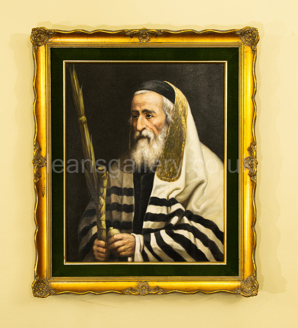 Rabbi, Religious: Mid century oil painting of A devout Rabbi, Gilt framed, Continental