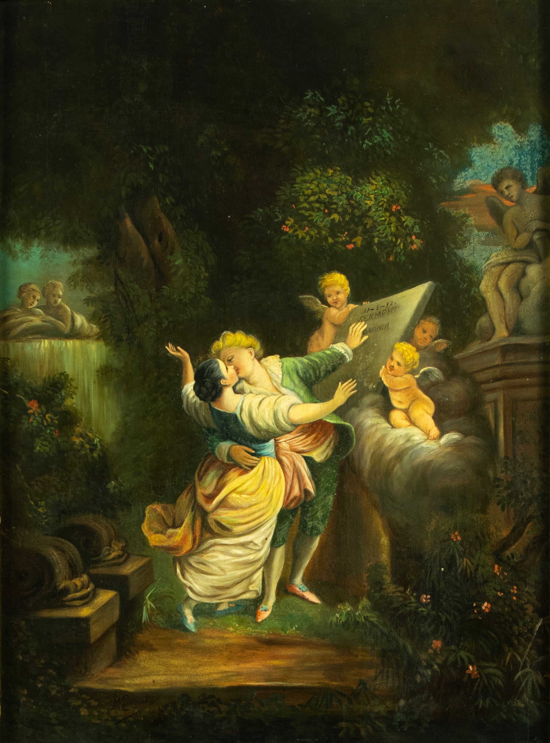 Oil on Canvas, The Sermon of Love: 19th Century Italian School, signed indistinctly