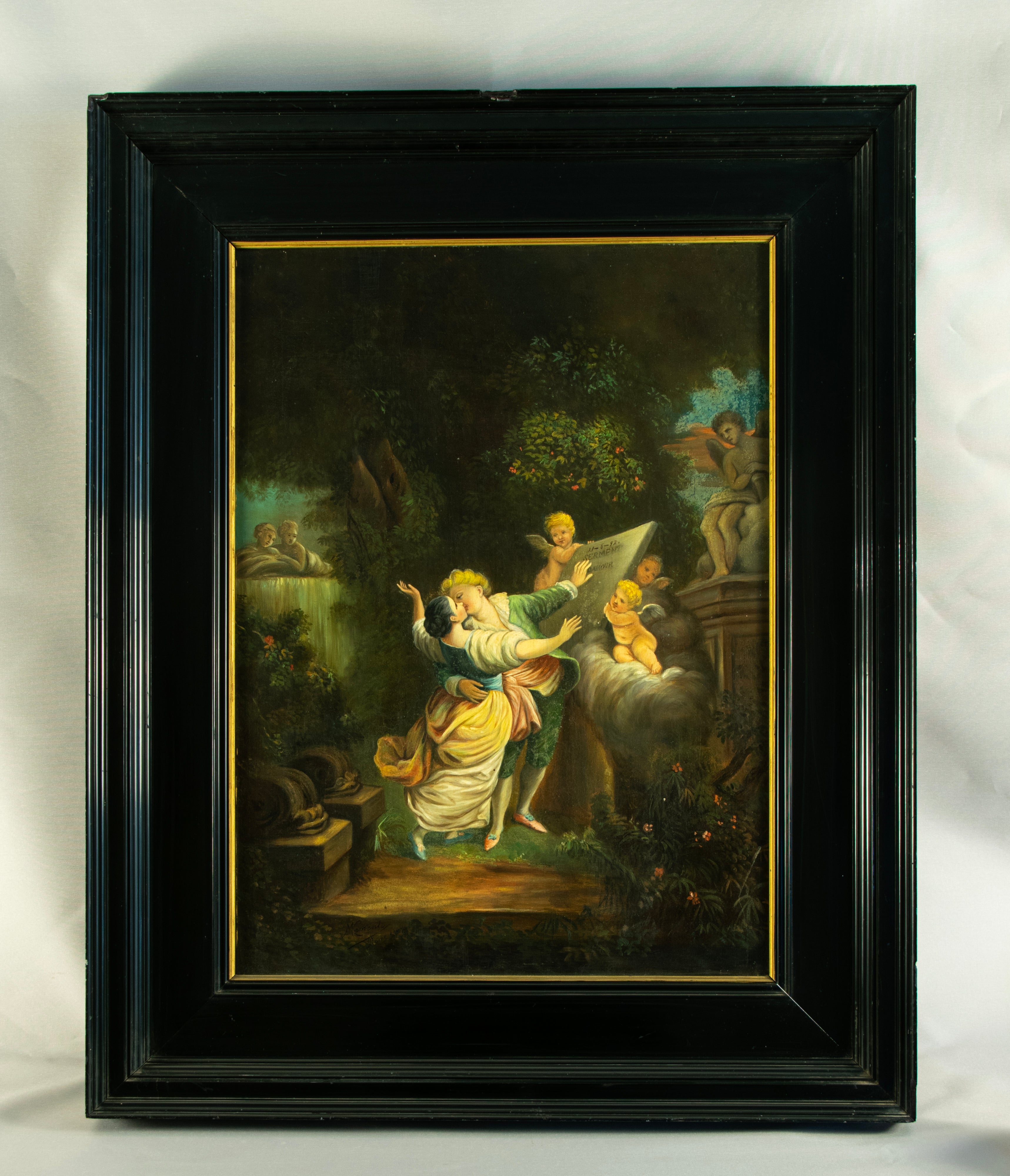 Oil on Canvas, The Sermon of Love: 19th Century Italian School, signed indistinctly