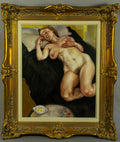 Oil Painting, Nude, Reclining Lady, After Freud, Contemporary, Gilt framed
