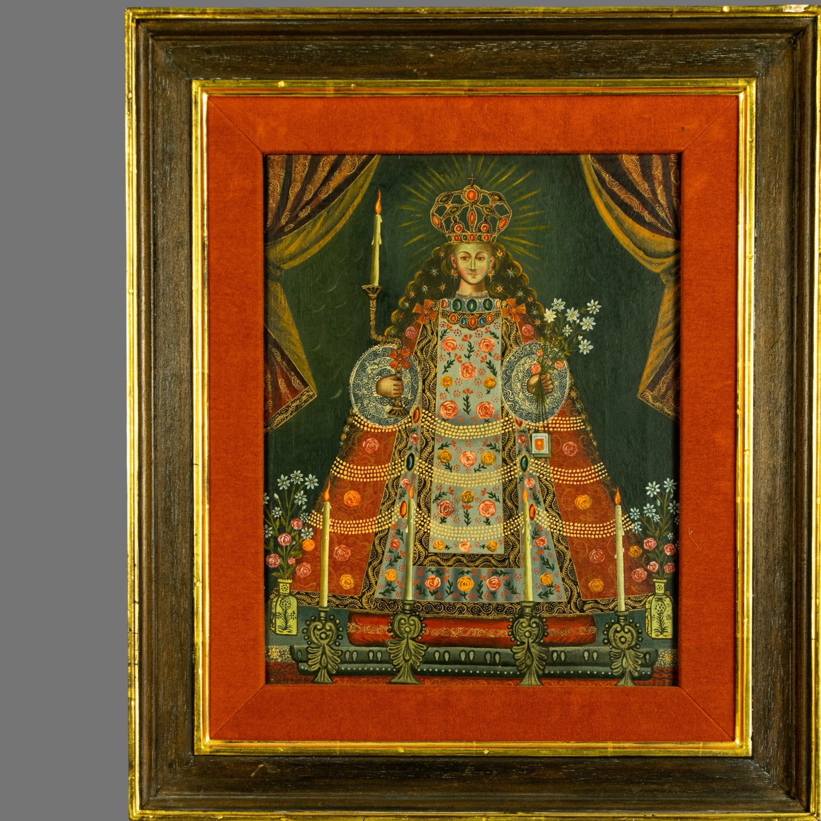 Antique Cuzco Oil painting, Infant Jesus, 19th Century late, Framed