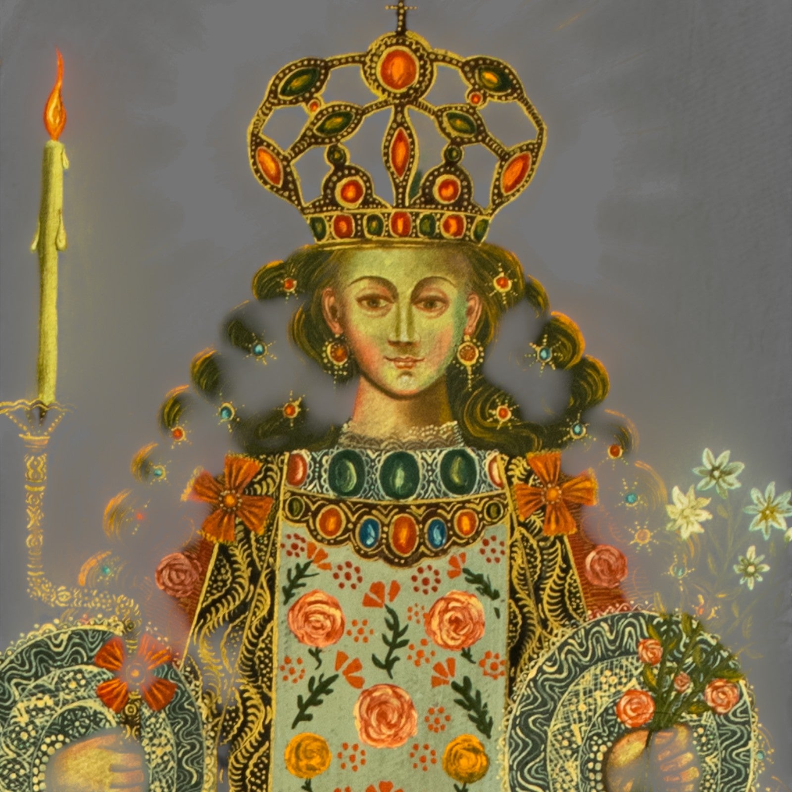 Antique Cuzco Oil painting, Infant Jesus, 19th Century late, Framed