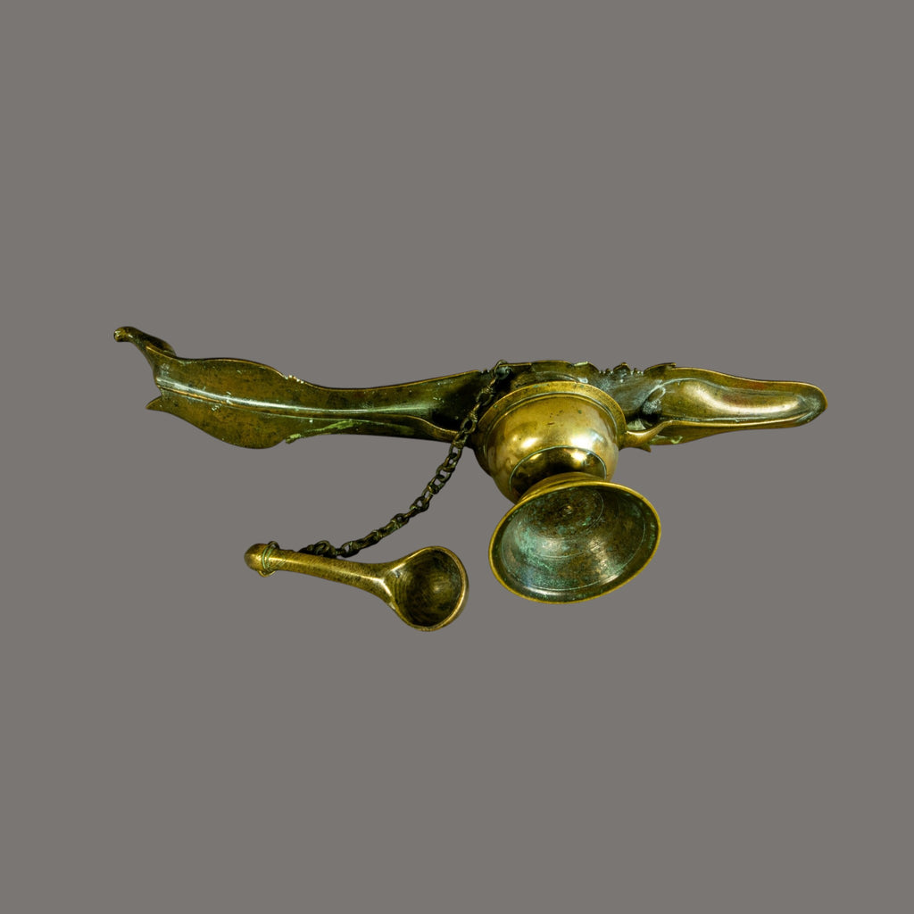 Oil Lamp, Brass, South Indian, Antique, 19th century