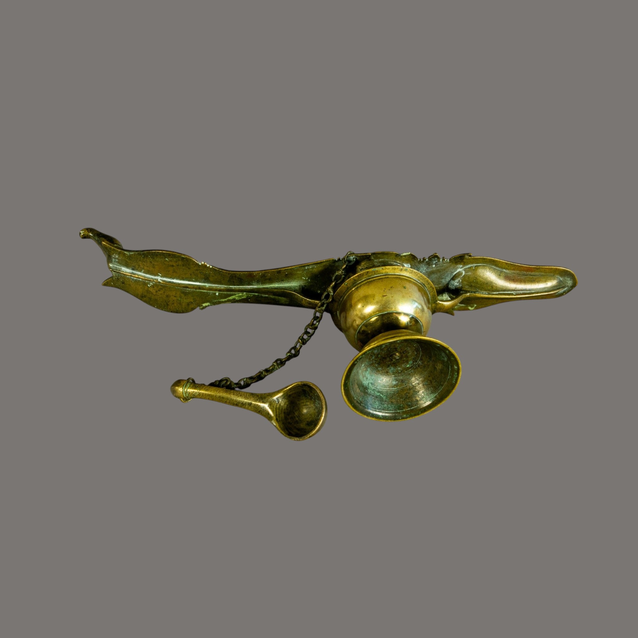 Oil Lamp, Brass, South Indian, Antique, 19th century