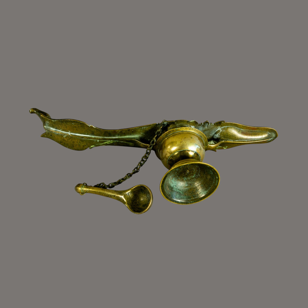 Oil Lamp, Brass, South Indian, Antique, 19th century