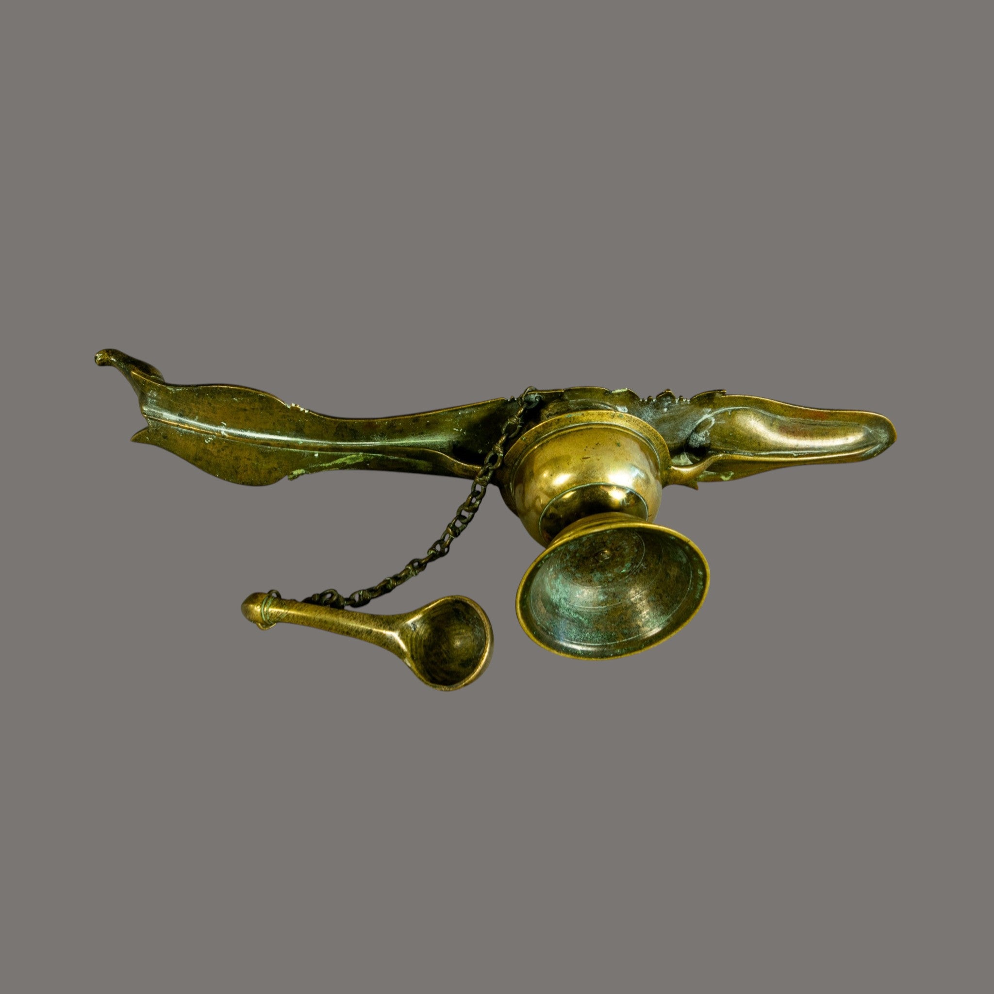 Oil Lamp, Brass, South Indian, Antique, 19th century