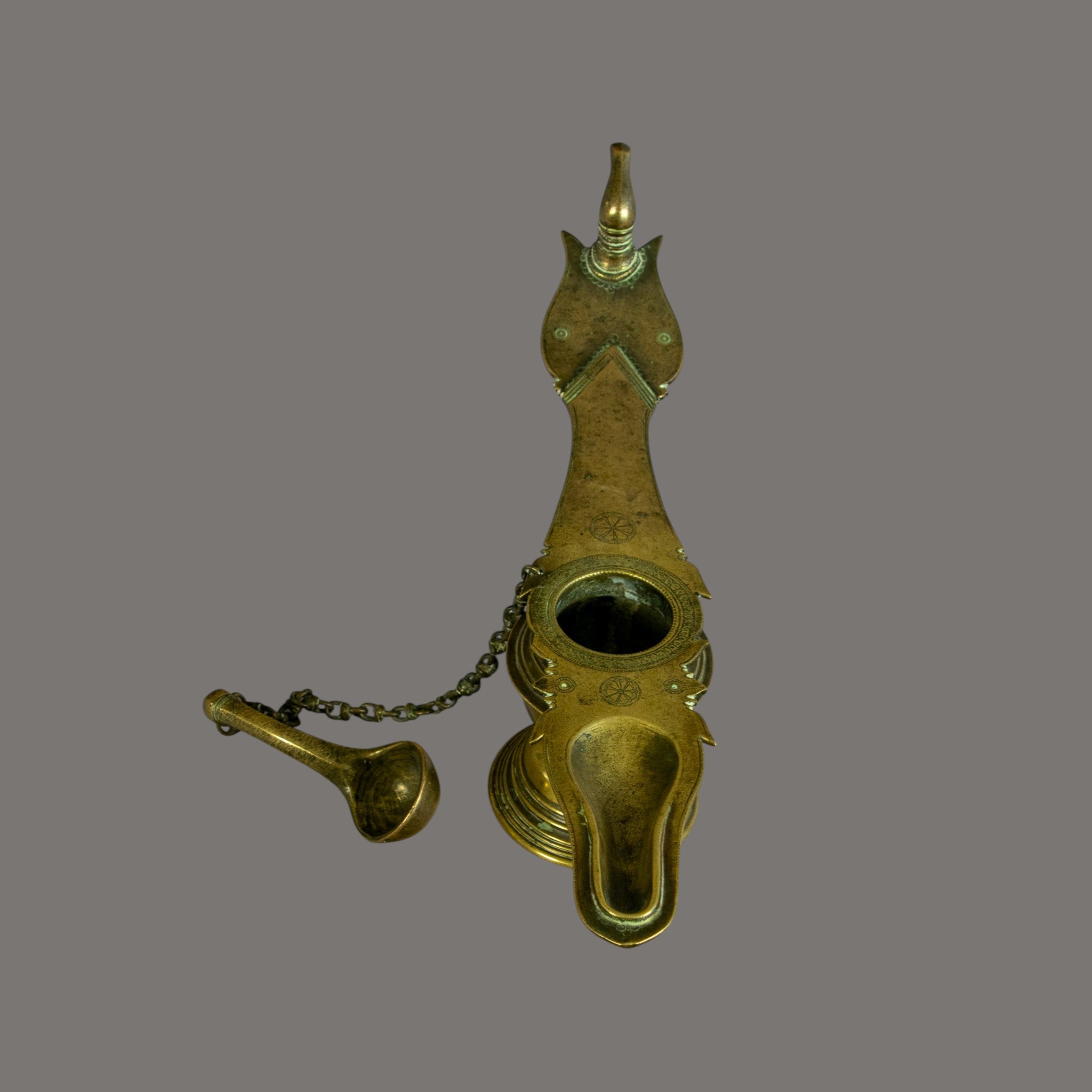 Oil Lamp, Brass, South Indian, Antique, 19th century