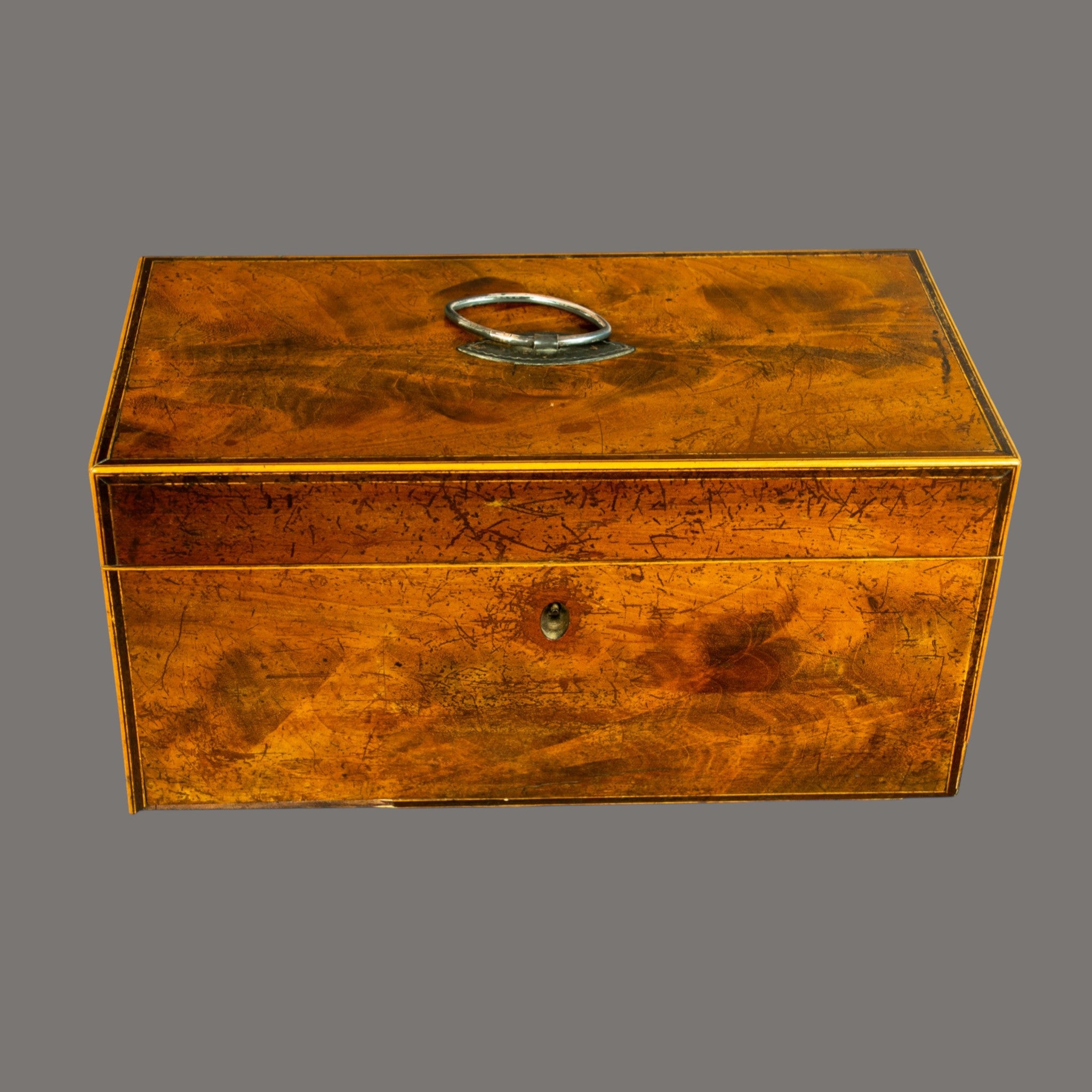Tea Caddy, Antique, Flame Mahogany, with mixing bowl