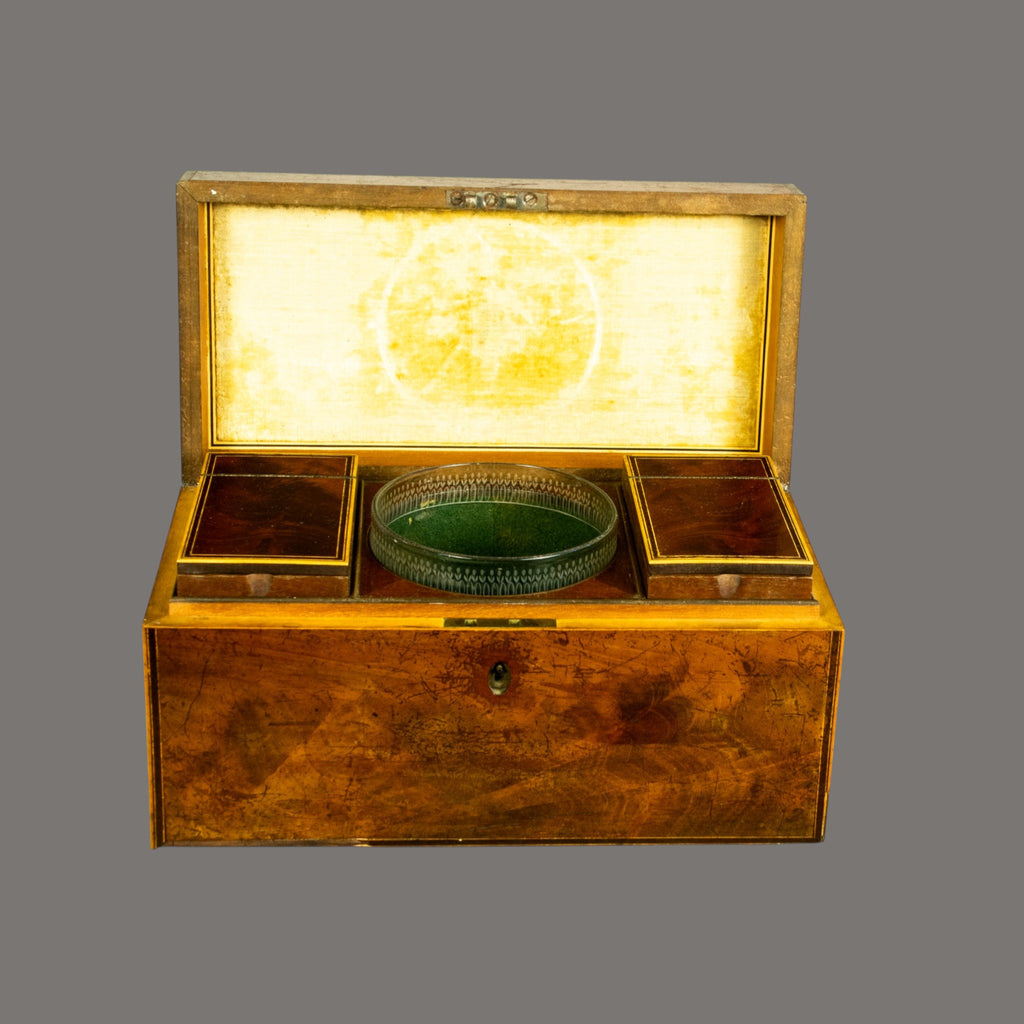 Tea Caddy, Antique, Flame Mahogany, with mixing bowl