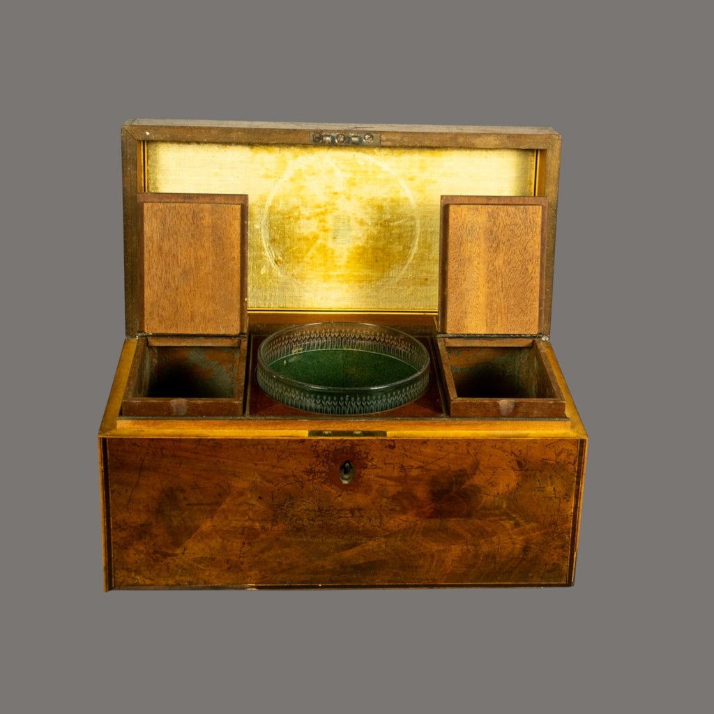 Tea Caddy, Antique, Flame Mahogany, with mixing bowl