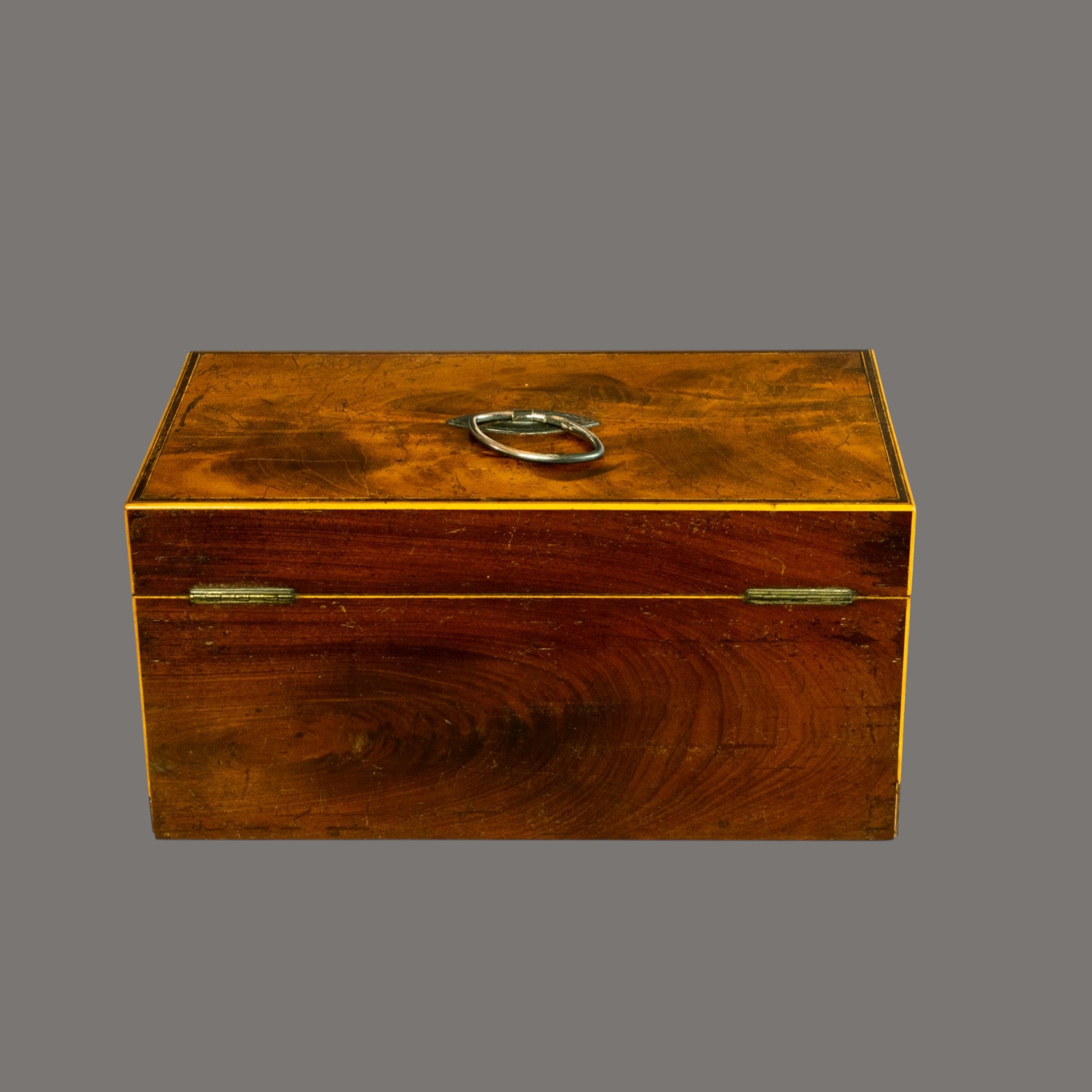 Tea Caddy, Antique, Flame Mahogany, with mixing bowl