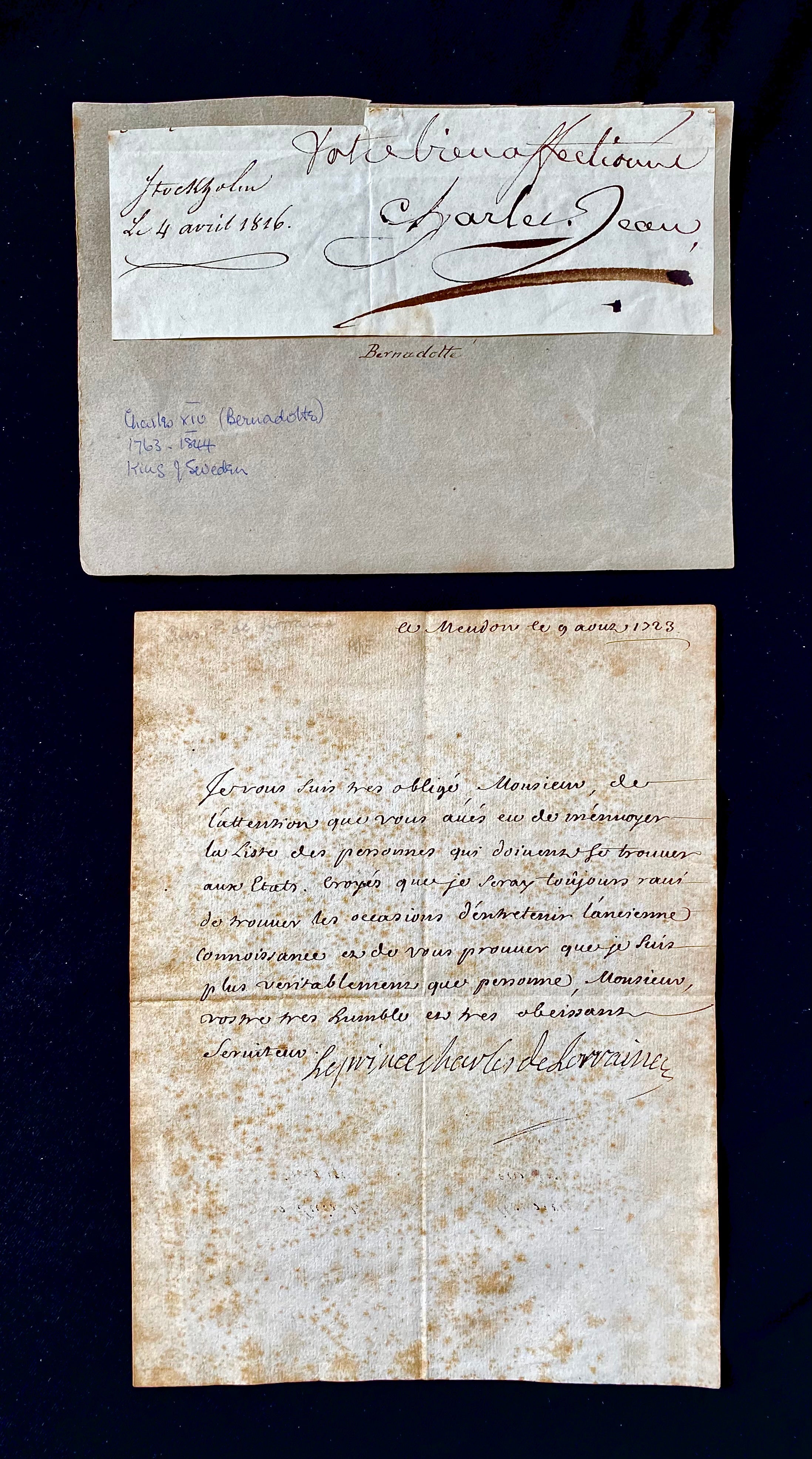 MANUSCRIPT, RARE 18TH CENTURY ROYAL, CHARLES, Prince of LORRAINE AUTOGRAPH LETTER, WITH SWEDISH ROYAL PROVENANCE