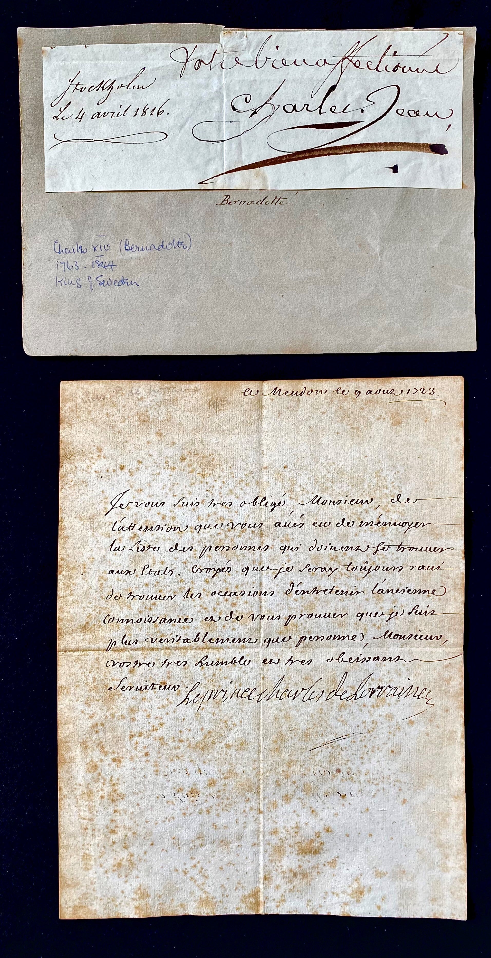MANUSCRIPT, RARE 18TH CENTURY ROYAL, CHARLES, Prince of LORRAINE AUTOGRAPH LETTER, WITH SWEDISH ROYAL PROVENANCE