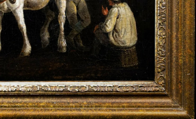 Oil Painting, Stable Interior, Antique, oil on canvas