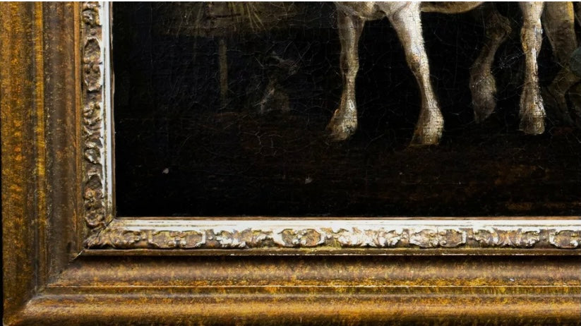 Oil Painting, Stable Interior, Antique, oil on canvas