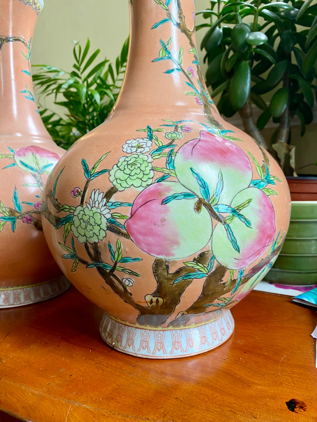 Ceramic Vase, Pair, Cinese, Vintage, Famille Rose
