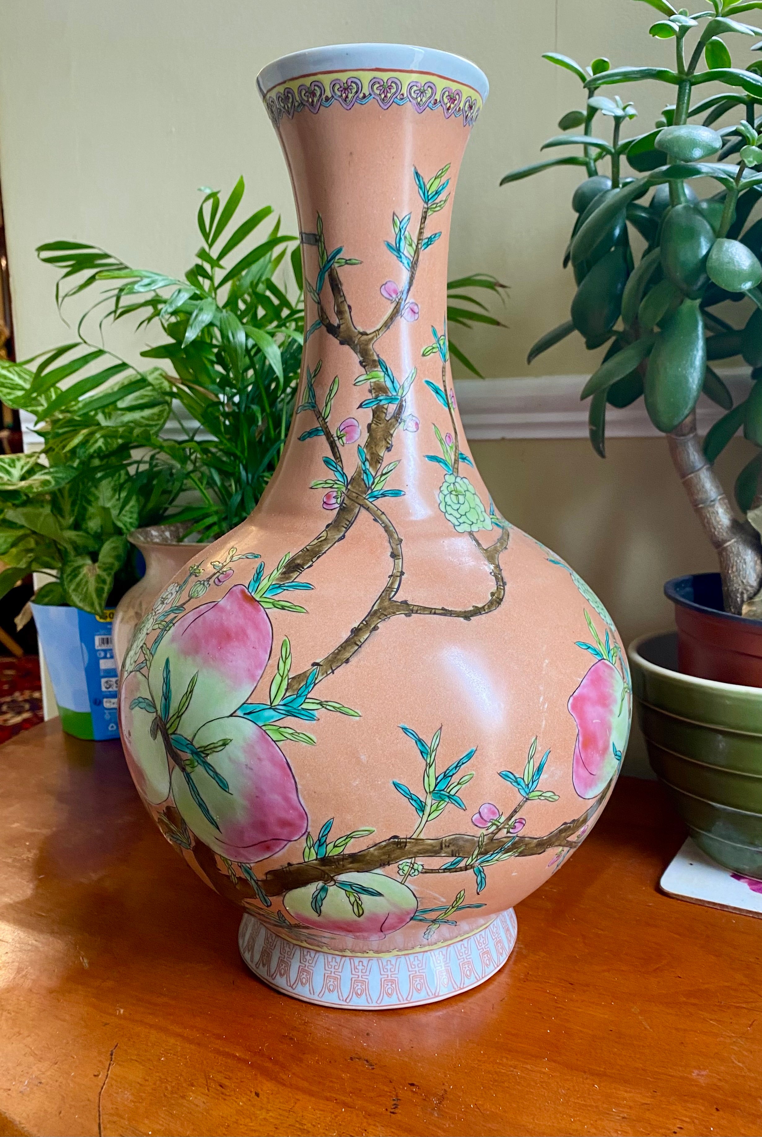 Ceramic Vase, Pair, Cinese, Vintage, Famille Rose