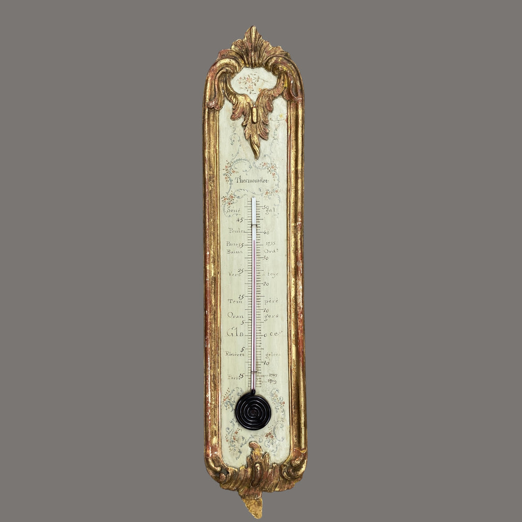 Thermometer, Antique, French, Alcohol, Ornate, Gilded Wood Case