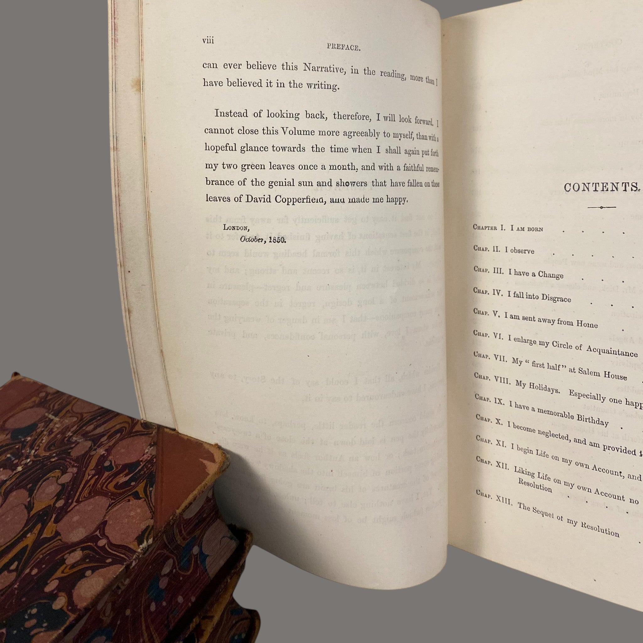 Charles Dickens, Books, 4-Volume Set, Antique, Half Calf Leather Binding, 19th Century