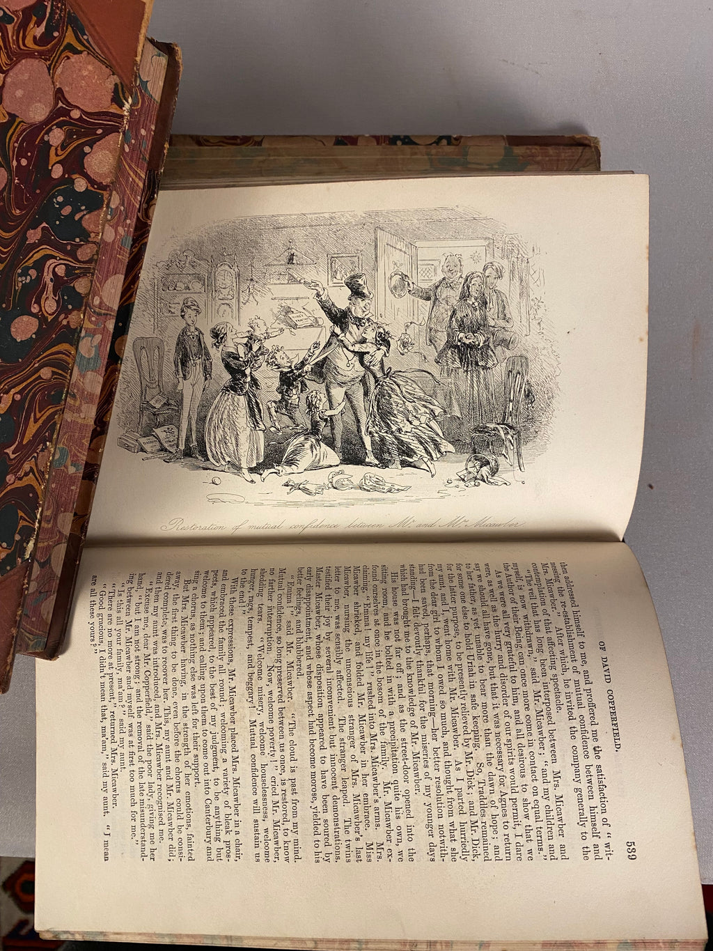 Antique Charles Dickens, 4-Volume Set, Half Calf Leather Binding, 19th Century