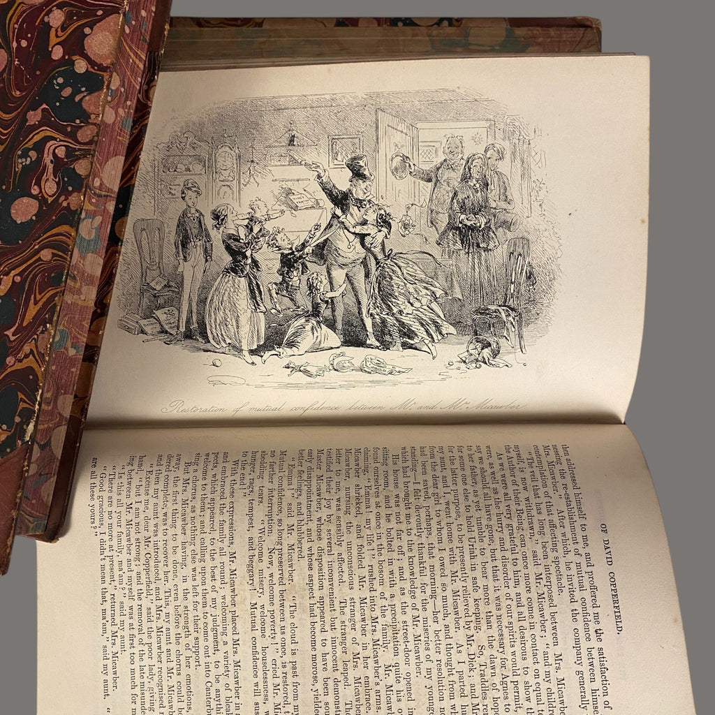 Charles Dickens, Books, 4-Volume Set, Antique, Half Calf Leather Binding, 19th Century