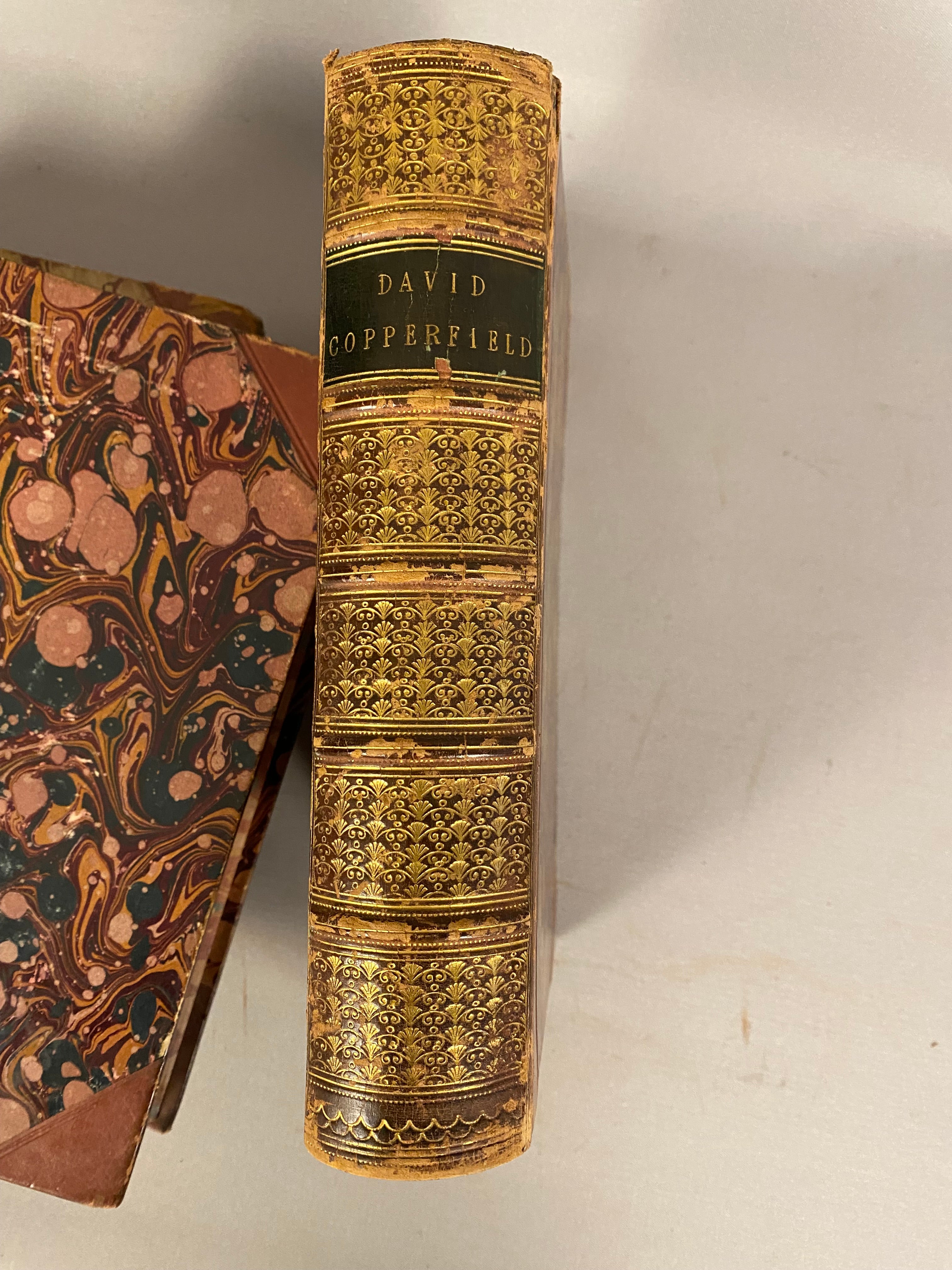 Antique Charles Dickens, 4-Volume Set, Half Calf Leather Binding, 19th Century