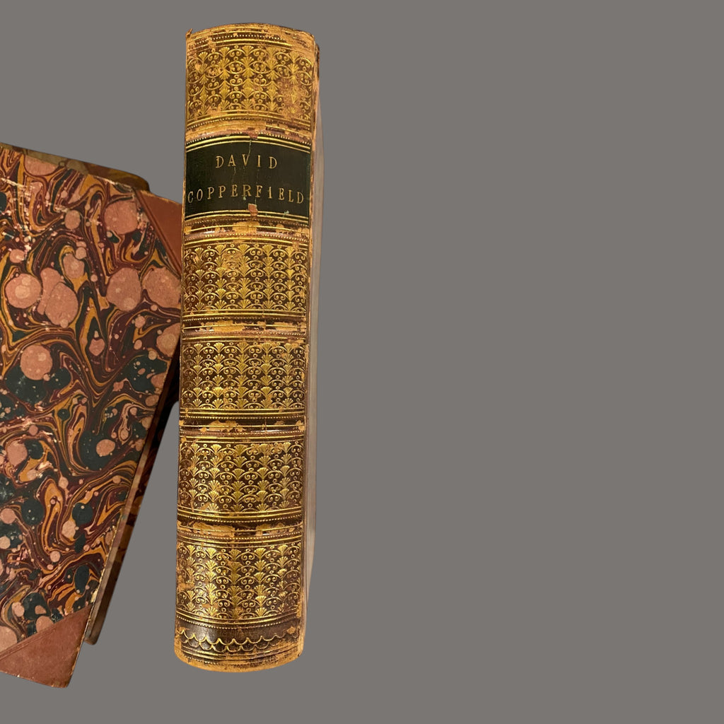 Charles Dickens, Books, 4-Volume Set, Antique, Half Calf Leather Binding, 19th Century