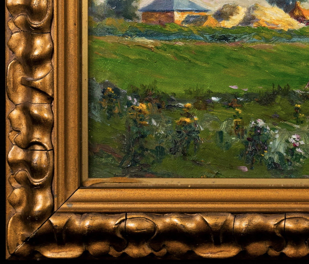 Oil painting Antique 'Cattle in Wilford' E Cox English School signed& gilt framed