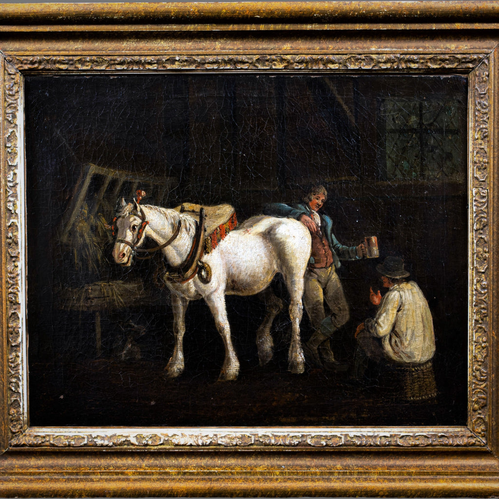 Oil Painting, Stable Interior, Antique, oil on canvas