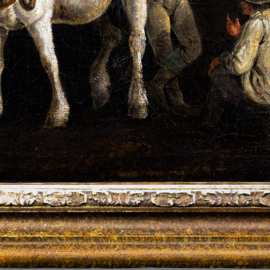 Oil Painting, Stable Interior, Antique, oil on canvas