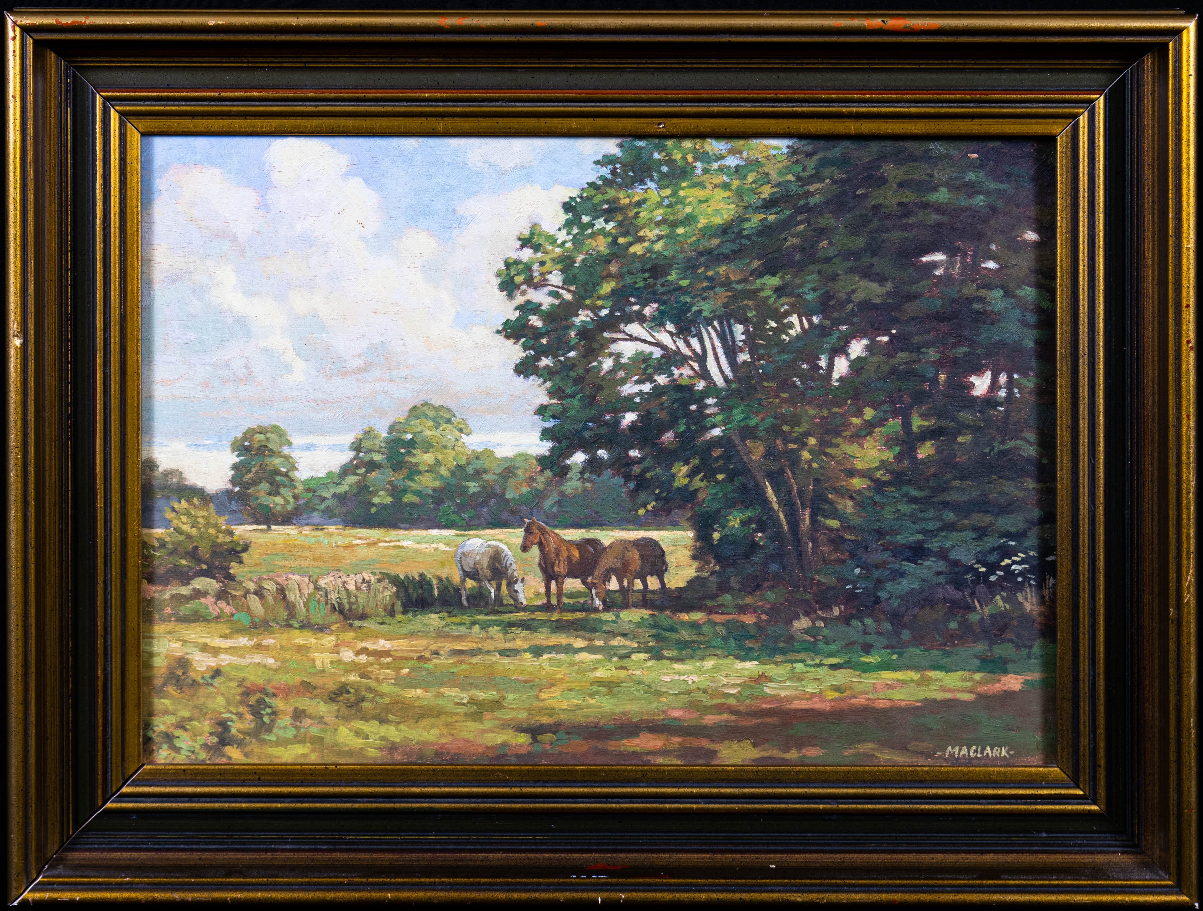 Oil painting, Ponies in the Shade, signed Macklark, Antique