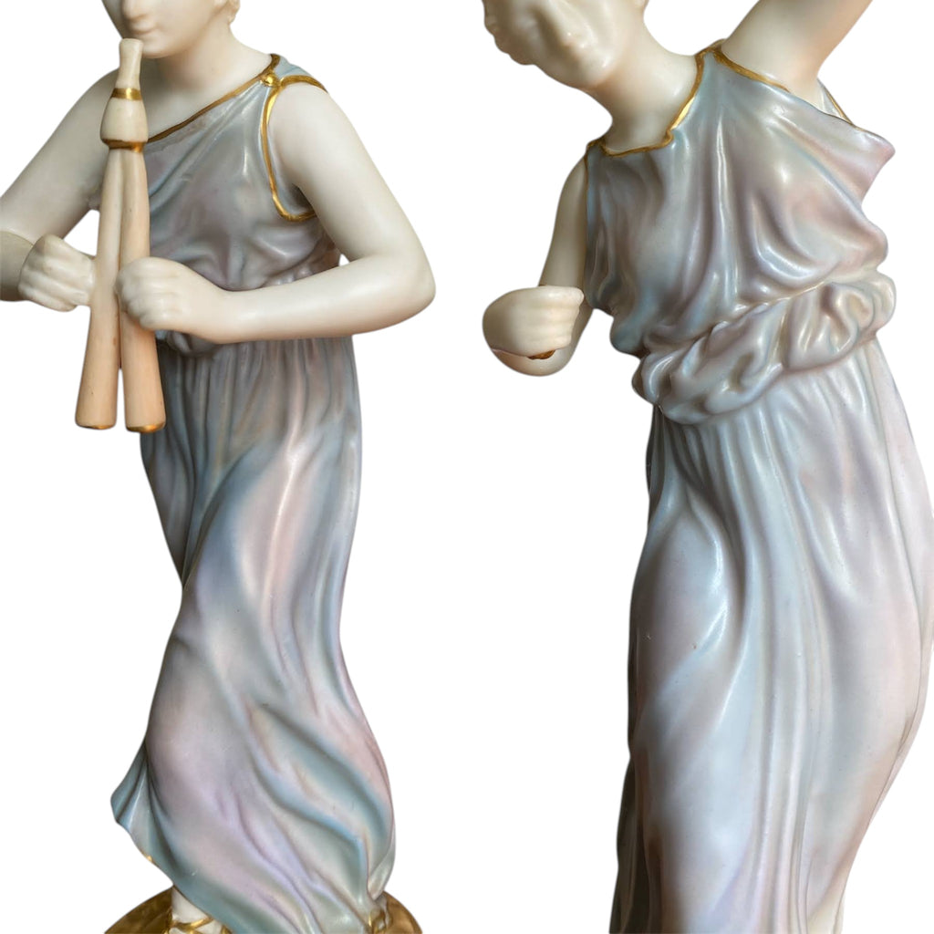 Antique Royal Worcester Porcelain Figurines 'Music' 1902 designed James Hadley