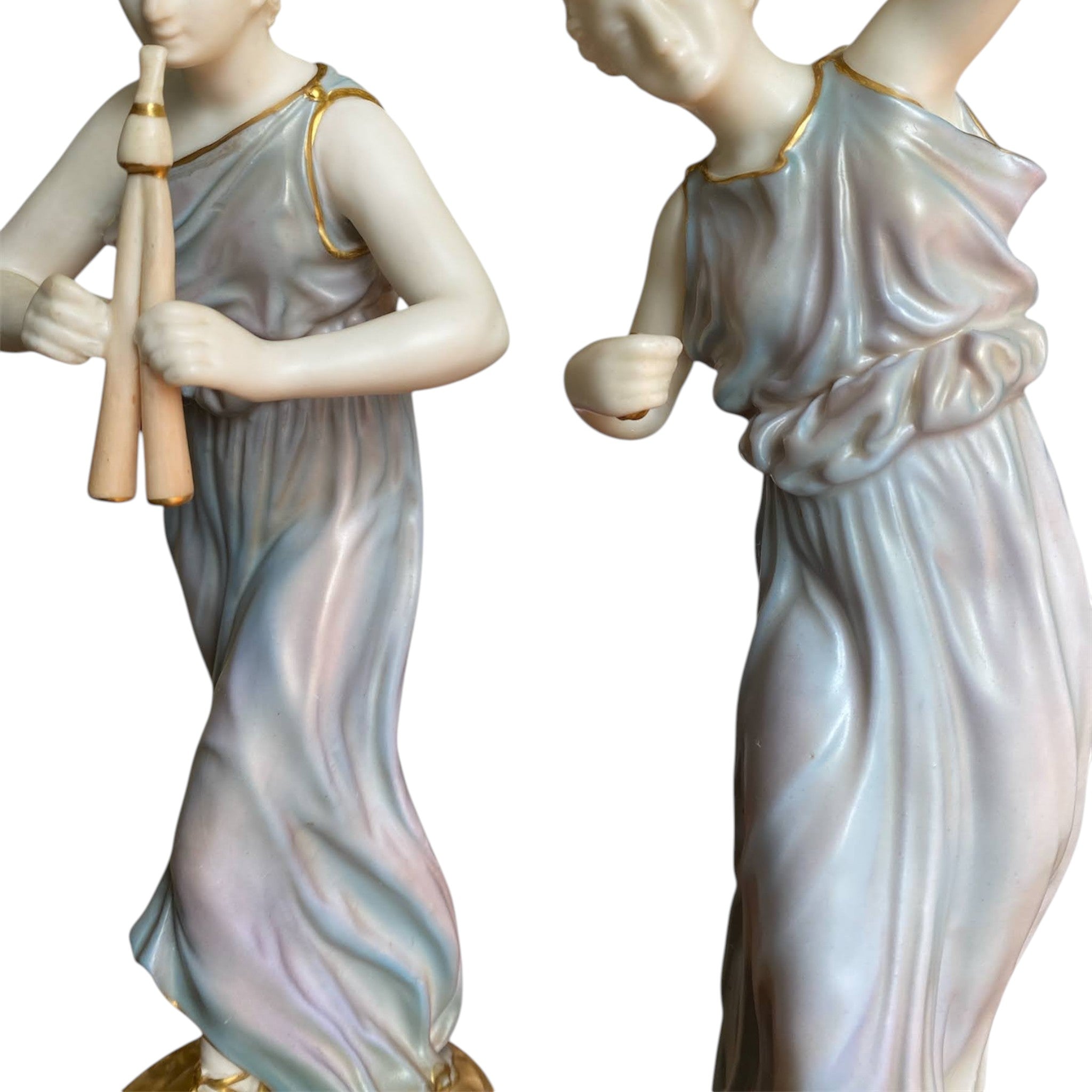 Antique Royal Worcester Porcelain Figurines 'Music' 1902 designed James Hadley